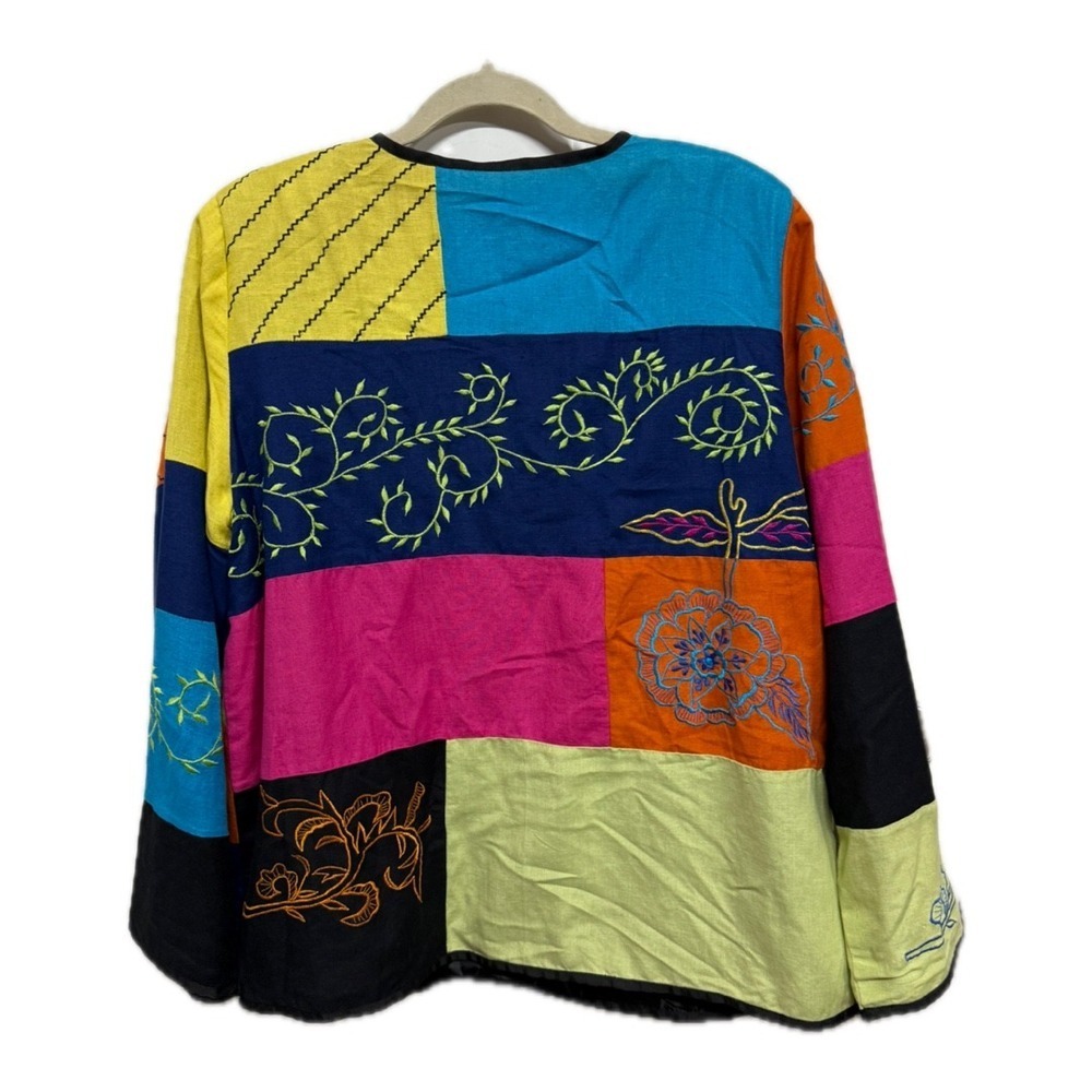 Indigo Rain Vintage Patchwork Bead Button Jacket … - image 4